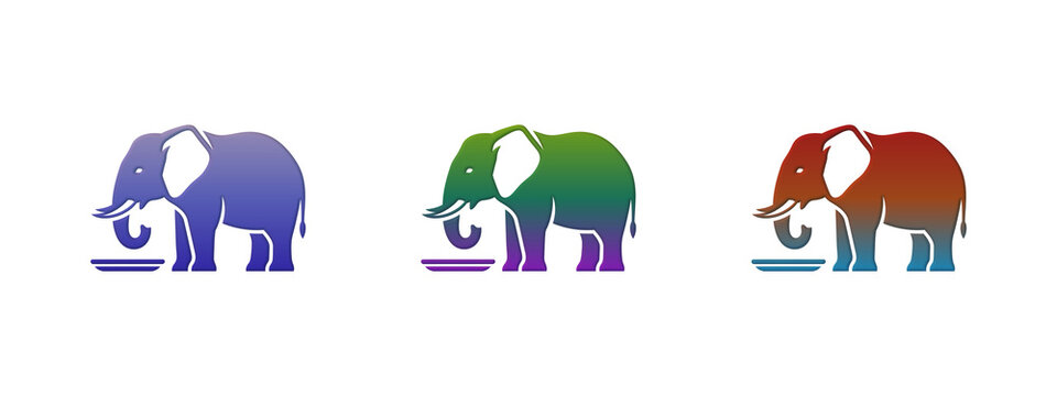 Set of colorful elephant icons with gradient style