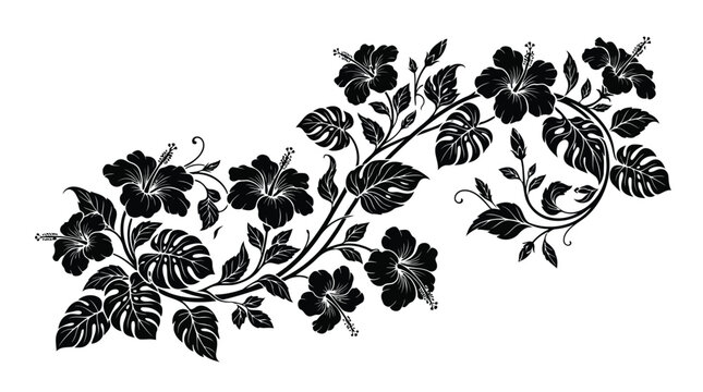 Black floral vine isolated on white