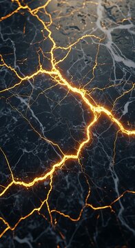 Dark marble surface with bright orange kintsugi vein patterns.