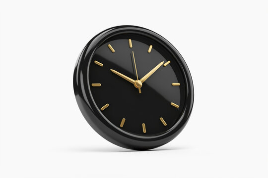 A contemporary minimalist glossy black wall clock displays golden hour and minute hands alongside a striking bright red second hand indicating passage of time in a clean precise manner