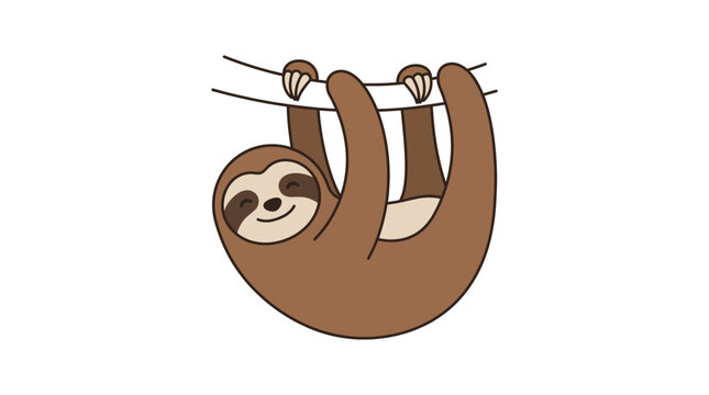 Relaxed Sloth Hanging Flat Vector Icon Cute Rainforest Mascot