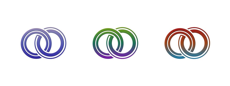 Three sets of colorful interlocking rings icon design