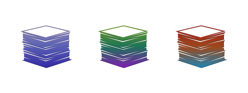 Three colorful stacks of paper sheets in isometric view