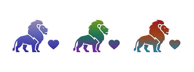 Colorful lion icons with heart shapes set © MDBodrul