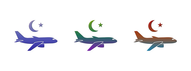 Obraz premium Colorful airplane icons with moon and star symbols