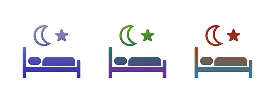 Colorful bed moon and star sleep icons set