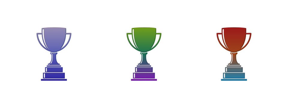 Three colorful trophy cup icons for sports and business