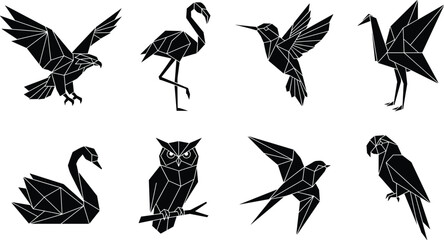Geometric Low Poly Birds Silhouette Icon Set for Origami Art Modern Logos and Creative Tattoo Design © Hello There