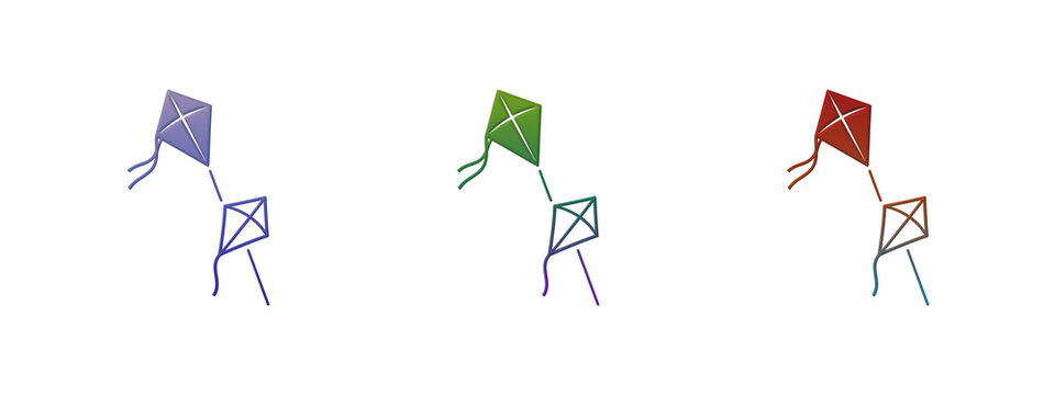 Colorful flying kites icons set