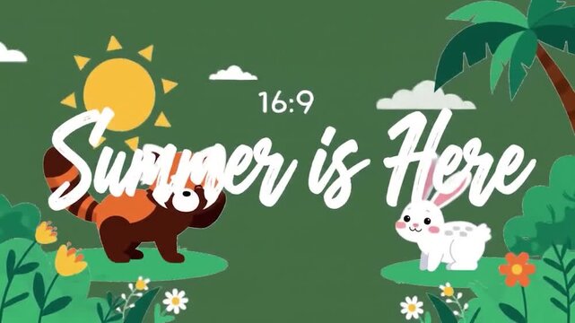 The phrase Summer is Here written in a stylish white script font