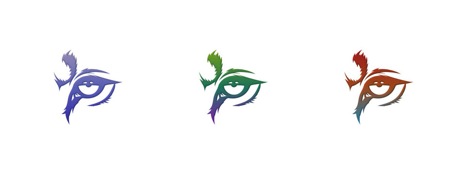 Colorful stylized eye icons in purple green and red