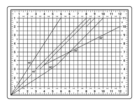 Professional cutting mat with grid lines and angle markings for precision crafting and sewing.