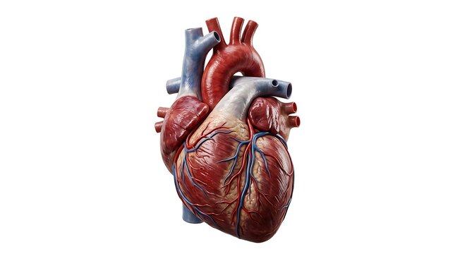 Anatomically correct 3D render of a human heart isolated on white background.