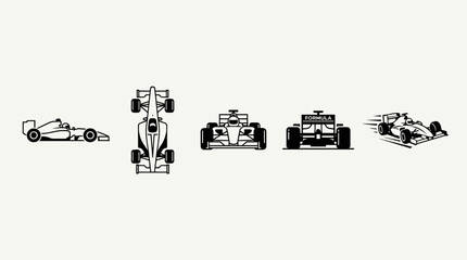 Obraz premium Formula One Racing Car Icons Set in Different Perspectives