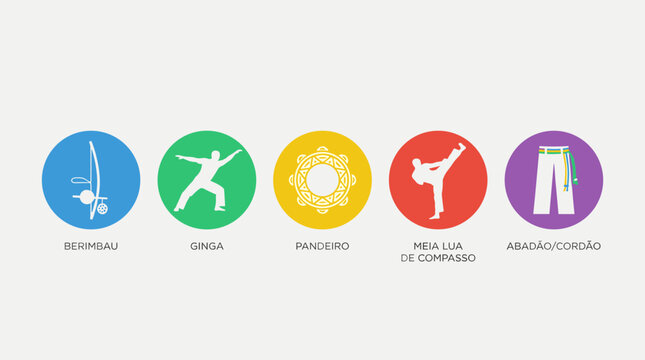 Capoeira Martial Art Equipment and Movement Icon Set