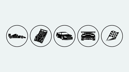 Obraz premium Set of racing car and checkered flag icons