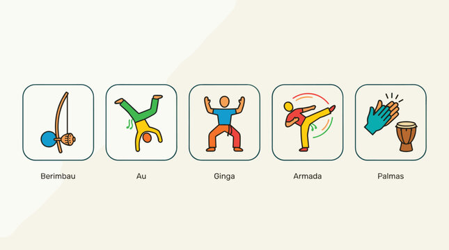 Capoeira Martial Arts Moves and Traditional Instruments Set