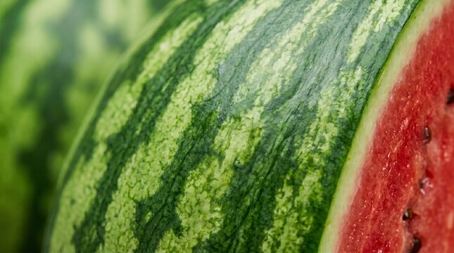 Watermelon Rind and Red Flesh Macro Texture for National Watermelon Day Fresh Produce Background