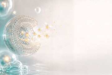 Obraz premium Transparent Liposome Releasing Nanoparticles on Bright Biomedical Background