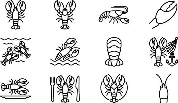 Lobster icons in various styles