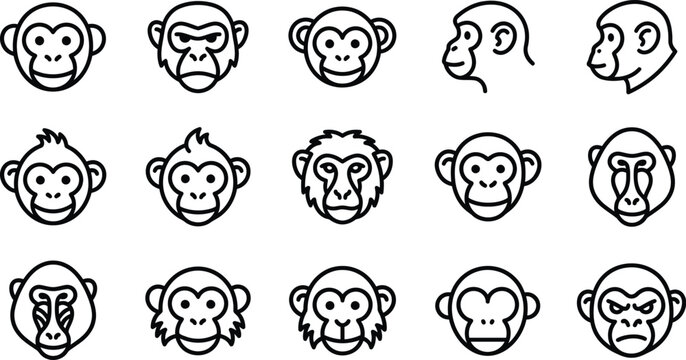 Monkey faces in various cartoon styles