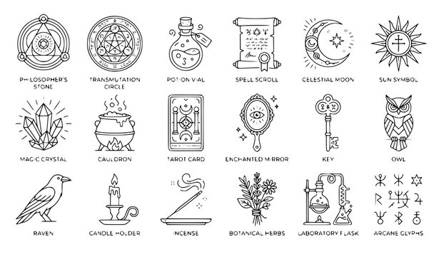 Alchemy and Mystic Magic Outline Icon Collection