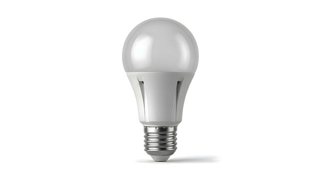 Modern LED light bulb isolated on white background featuring realistic details, energy efficient lighting, clean minimalist design, perfect for electricity, innovation, and sustainability concepts.