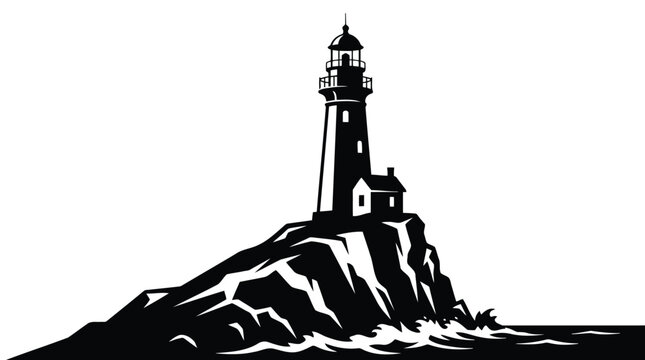 Black lighthouse on a rocky cliff