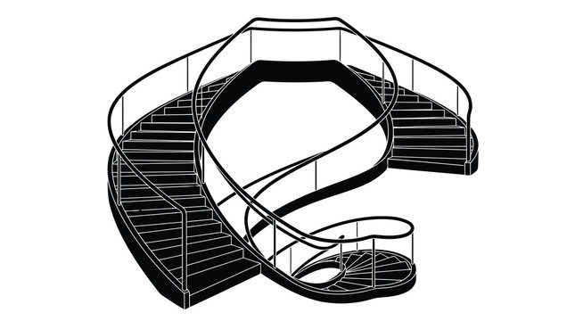 Black line drawing of spiral staircase