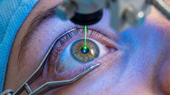 Close up of laser eye surgery procedure
