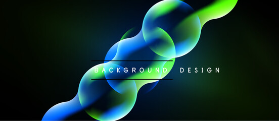 Naklejka premium Abstract vibrant lines, circles, curves. Dynamic composition with blue, green hues. Modern design element for backgrounds, presentations.