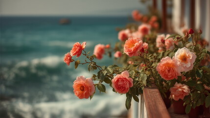 Obraz premium pink roses in the seaside villa