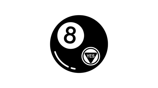 Black Eight Ball With Yes Answer Symbol Icon Vector Graphic Illustration for Decision Making and Prediction Games
