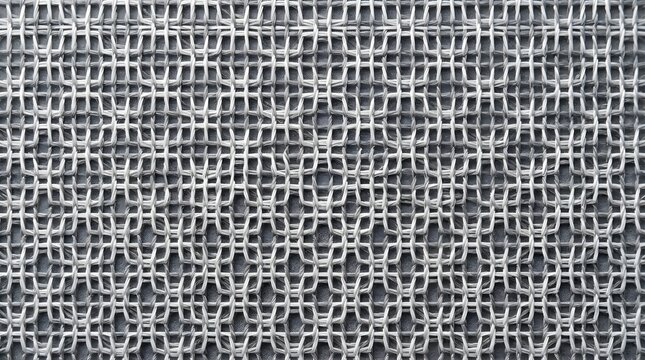 Grey abstract fabric background with a repeating geometric woven mesh pattern