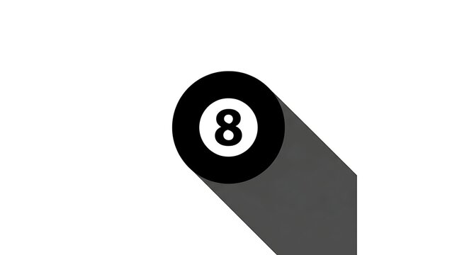 Minimalist black eight ball pool billiard icon with long shadow on white background vector illustration