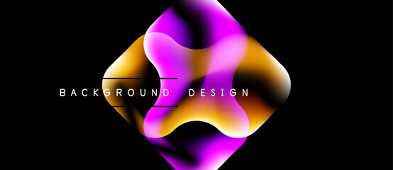Naklejka premium Abstract fluid shapes blend, creating vibrant color gradients on black background. Modern design element for digital projects.