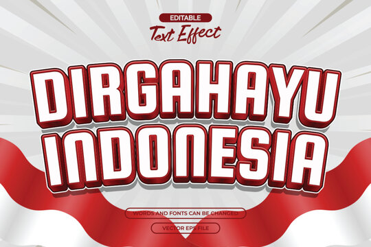 Dirgahayu indonesia editable text effect with comic background and with indonesian flag decoration