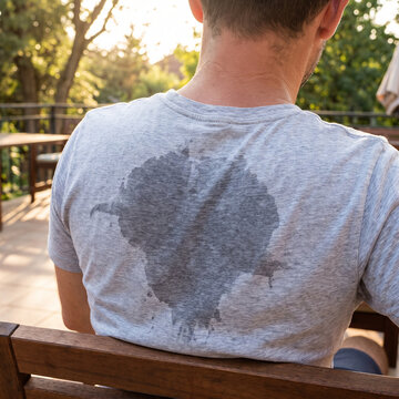 Back Sweat, Sweaty Shirt, Shirt Sweat Stain, Summer Shirt, Hot Weather, Summer Heat, Perspiration, Wet Shirt, Office Worker, Back View, Heatwave, Sweat Marks, Summer Illustration, Overheated Worker, H