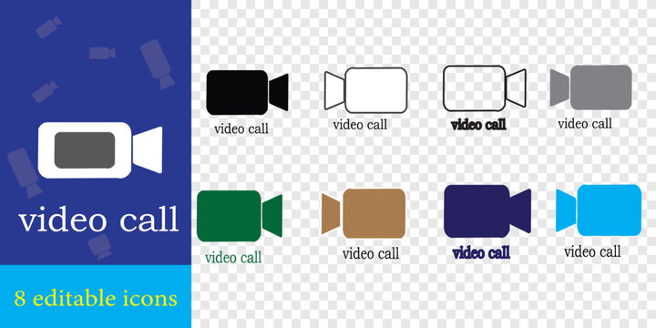 Call camera icons set for communication apps with communication internet conference interface technology collection multimedia software connection business recording broadcast template