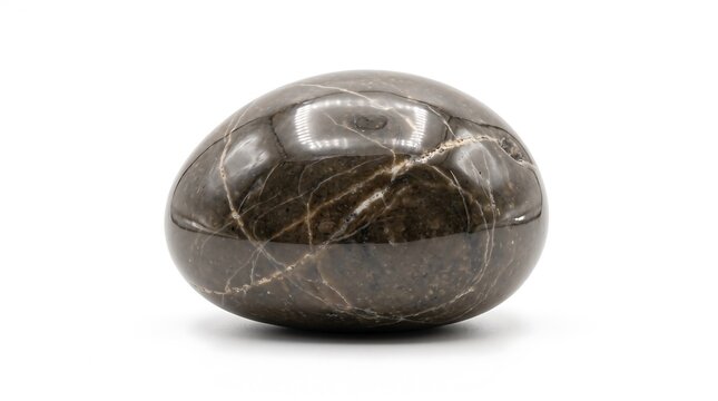 Polished dark brown marble egg stone isolated on a white background for interior decor and zen meditation practices