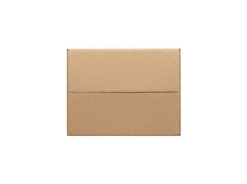 Closed brown cardboard box isolated on white. Rectangular shipping package for delivery.