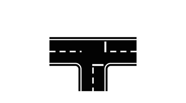 A black and white graphic illustration of a T-junction road intersection.
