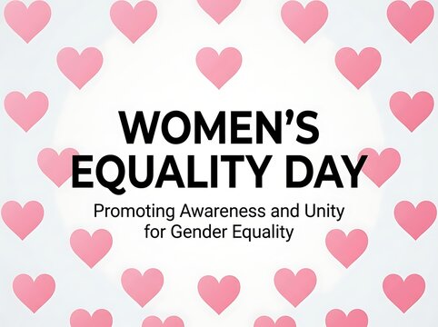 Inspirational women equality day poster with hearts promoting awareness and unity for gender equality