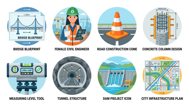 Construction and Engineering Vector Set A Comprehensive Collection of Infrastructure and Planning Icons