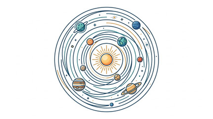 Detailed illustration of the solar system planets orbiting the sun. © Wazakos