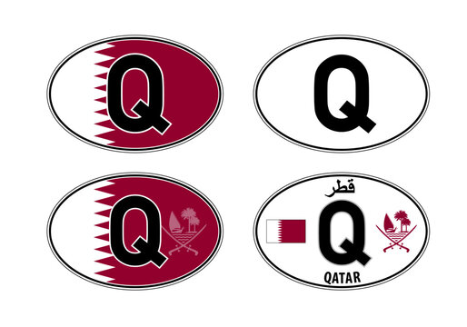 Qatar, oval international vehicle registration code license plate car sticker, vector illustration