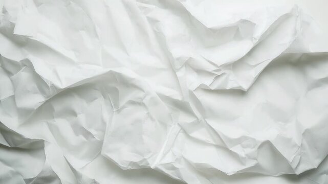 White crumpled paper texture with detailed folds and wrinkles, high-resolution background for design and creative use
