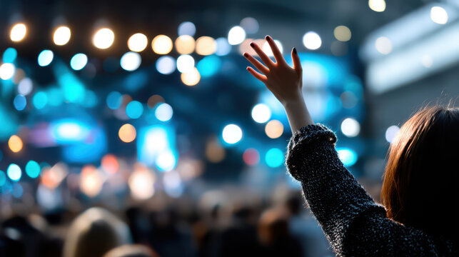 Enthusiastic crowd enjoying live music performance at concert near stage barrier
