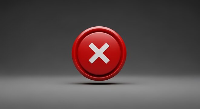 Red button with white cross symbol isolated on gray background