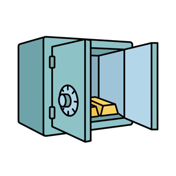 Flat outlined open safe vector icon, pastel blue secure storage illustration, bank vault and cash protection symbol for apps
